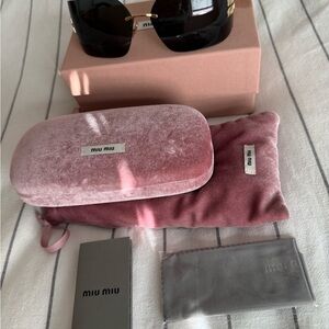 Miu Miu wrap Sunglasses in dark purple lenses & Gold arms & logo New/ full set